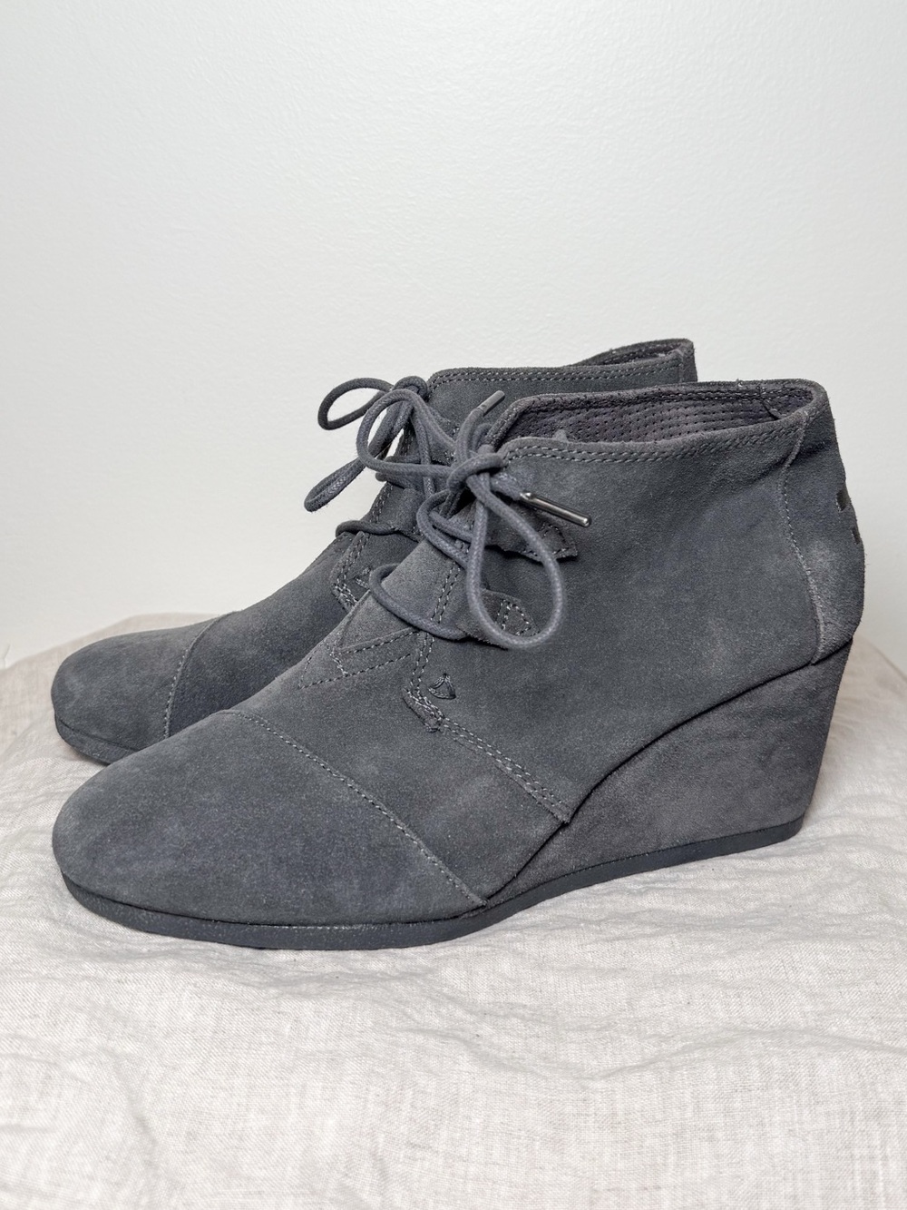 Toms Gray Suede Lace-Up Wedge Ankle Boots